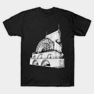 Laxey Water Wheel Isle of Man Line Drawing T-Shirt